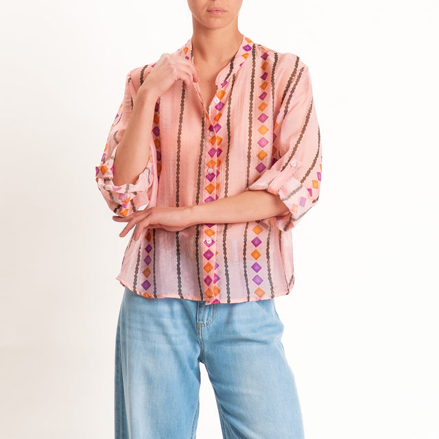 Haveone-Camicia fantasia mussola di lyocell - rosa/moro/magenta