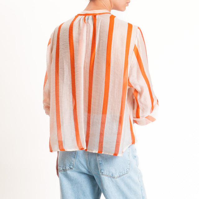 Haveone-Camicia mussola di lyocell a righe - righe fine burro/arancio