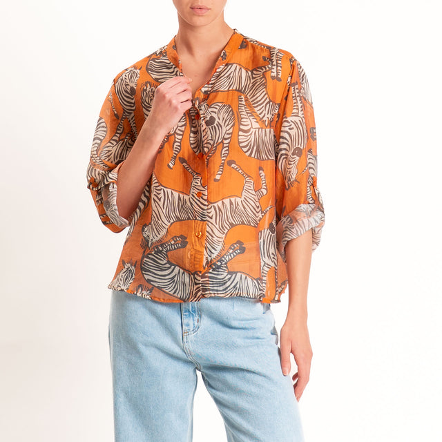 Haveone-Camicia mussola fantasia zebre - arancio/burro/nero