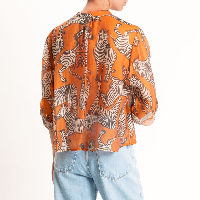 Haveone-Camicia mussola fantasia zebre - arancio/burro/nero