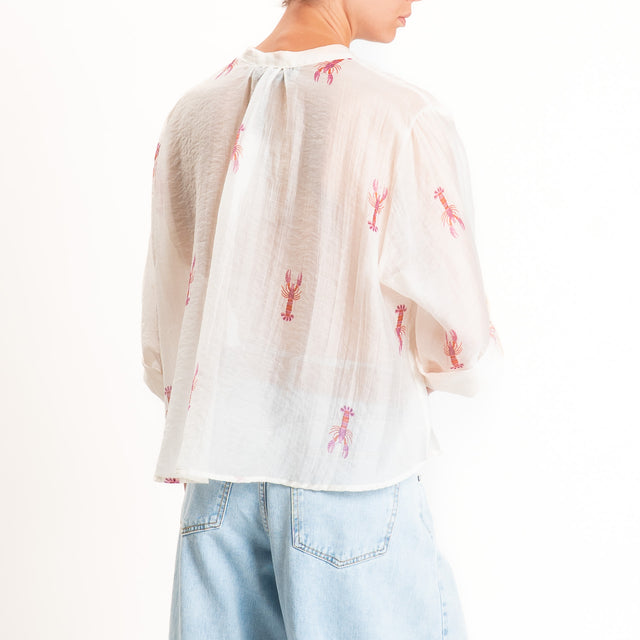 Haveone-Camicia mussola fantasia aragoste - burro/rosa