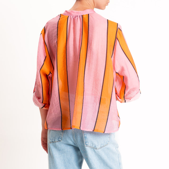 Haveone-Camicia mussola righe collo coreana - pink/arancio/moro