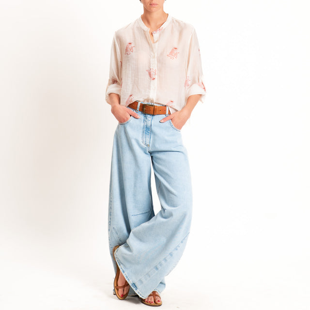 Haveone-Camicia mussola lyocell fantasia monkeys - burro/rosso