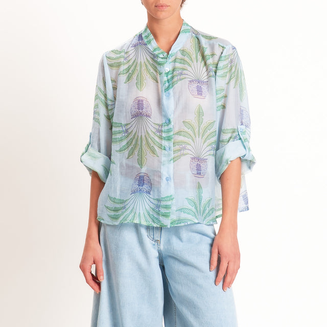 Haveone-Camicia mussola lyocell fantasia japan - cielo/menta