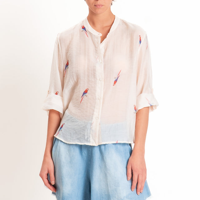 Haveone-Camicia mussola di lyocell fantasia pappagalli - burro