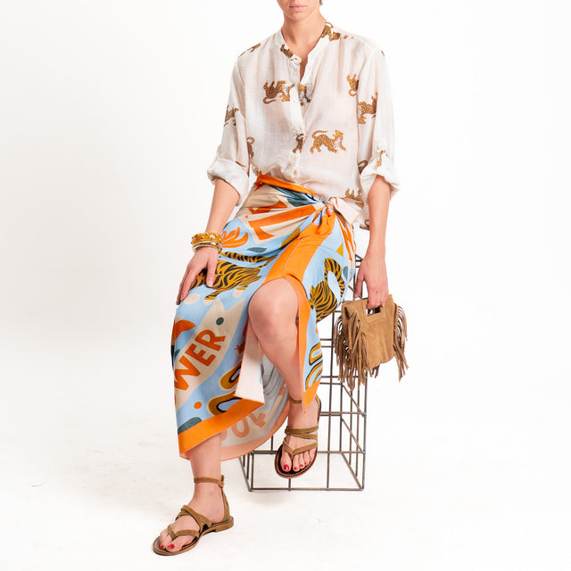 Haveone-Camicia mussola lyocell fantasia tigri - burro/tabacco