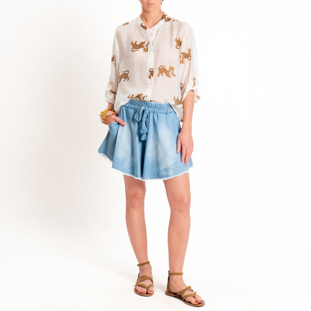 Haveone-Camicia mussola lyocell fantasia tigri - burro/tabacco