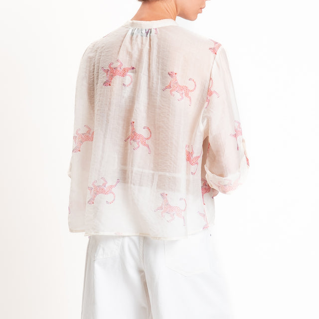 Haveone-Camicia mussola lyocell fantasia ghepardo - burro/rosa