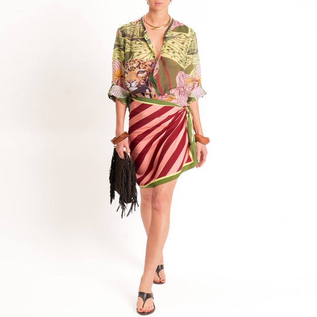 PRE ORDER 14/07 Haveone-Camicia mussola fantasia leopardo - verde/rosa/india