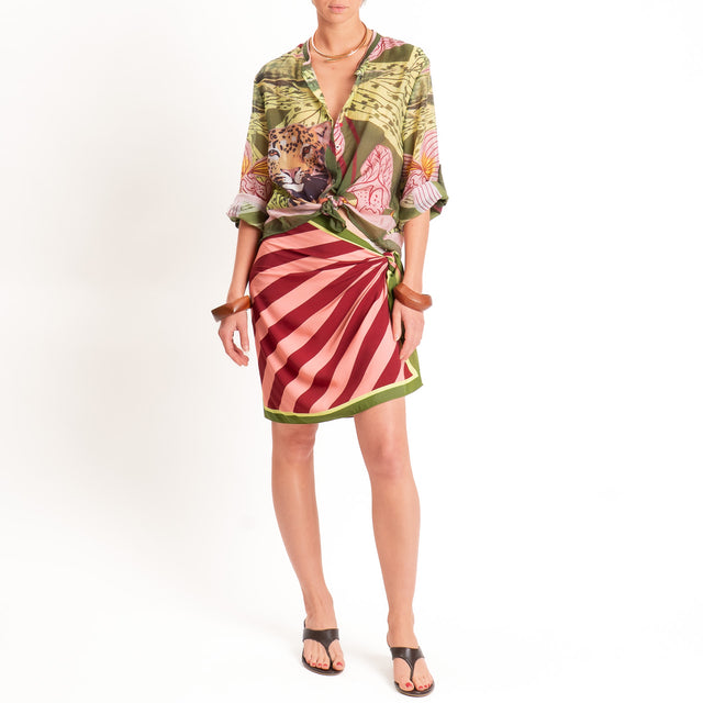 PRE ORDER 14/07 Haveone-Camicia mussola fantasia leopardo - verde/rosa/india