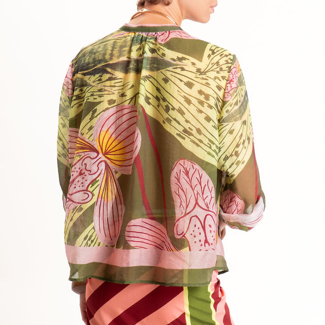 PRE ORDER 14/07 Haveone-Camicia mussola fantasia leopardo - verde/rosa/india