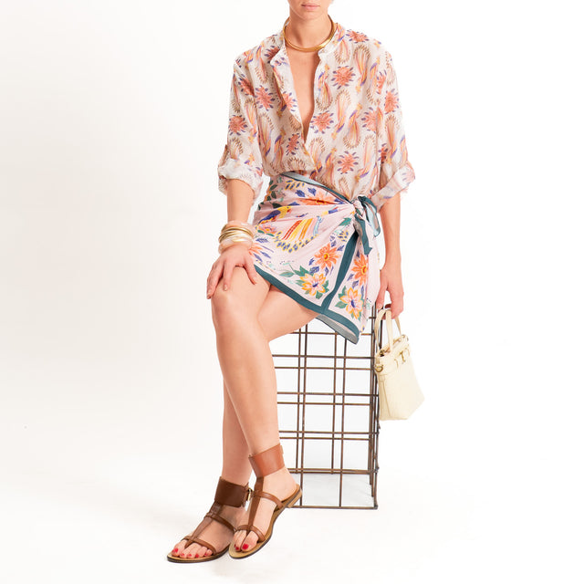 Haveone-Camicia mussola di lyocell fantasia pappag - burro/rosa/viola