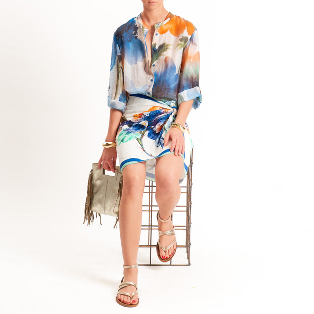 Haveone-Camicia fantasia mussola di lyocell - turchese/burro/arancio