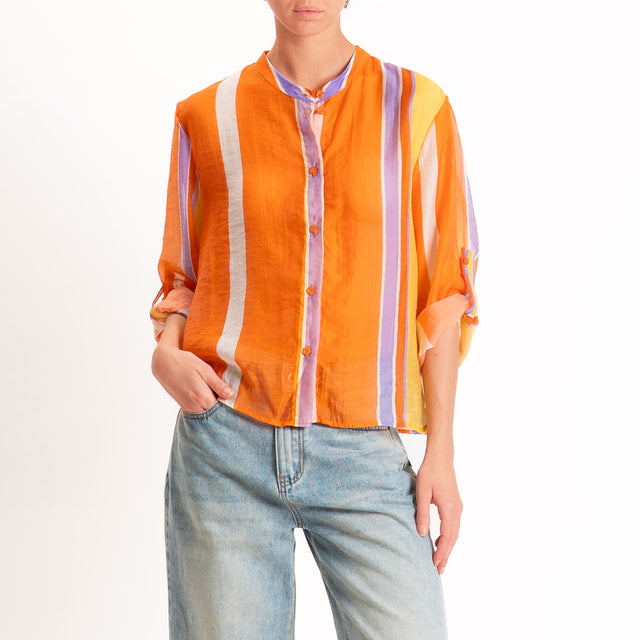 Haveone-Camicia a righe mussola di lyocell - arancio/giallo