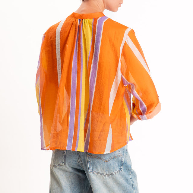 Haveone-Camicia a righe mussola di lyocell - arancio/giallo