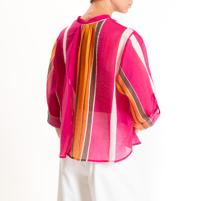 Haveone-Camicia a righe mussola di lyocell - moro/fucsia
