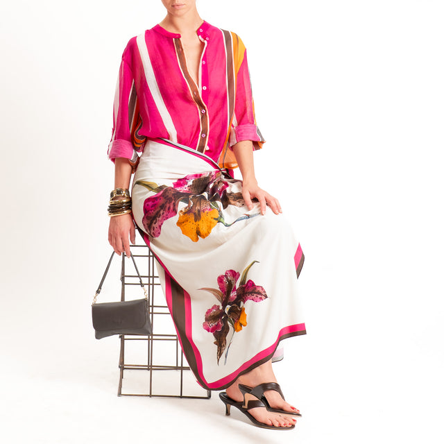 Haveone-Camicia a righe mussola di lyocell - moro/fucsia