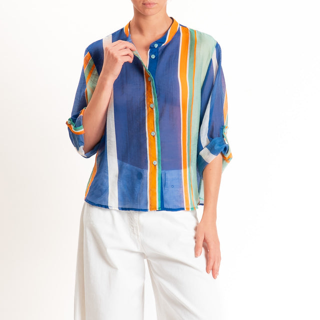 Haveone-Camicia a righe mussola di lyocell - turchese/royal
