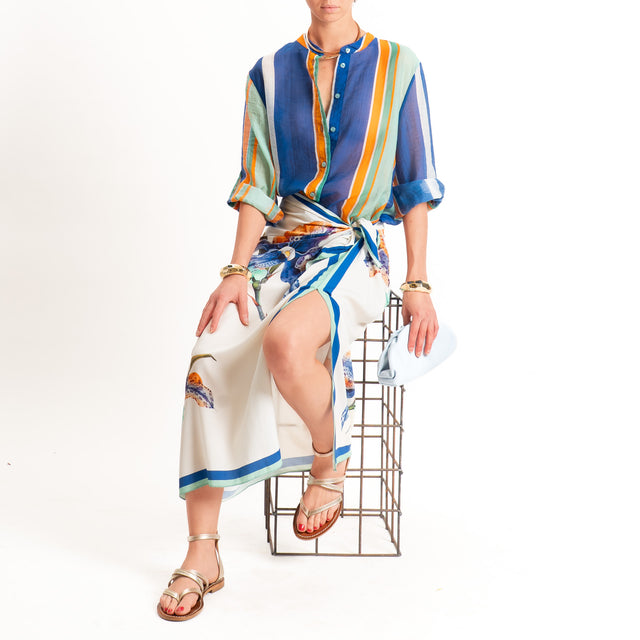 Haveone-Camicia a righe mussola di lyocell - turchese/royal