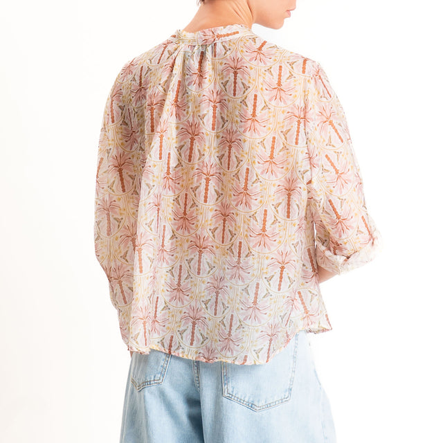 Haveone-Camicia mussola di lyocell fantasia palme - rosa/burro/olio