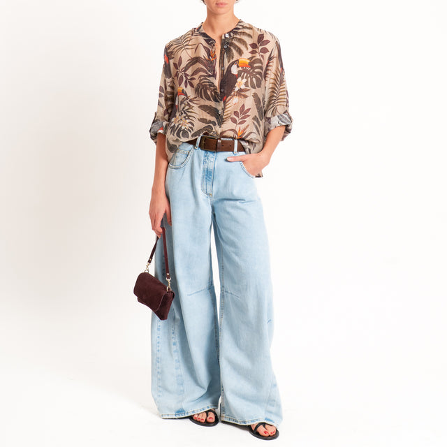 Haveone-Camicia mussola fantasia tucani - militare/taupe/vino