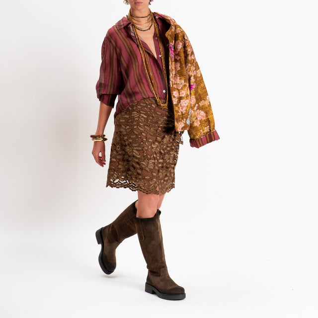 Haveone-Camicia a righe in mussola di lyocell - amarena/choco