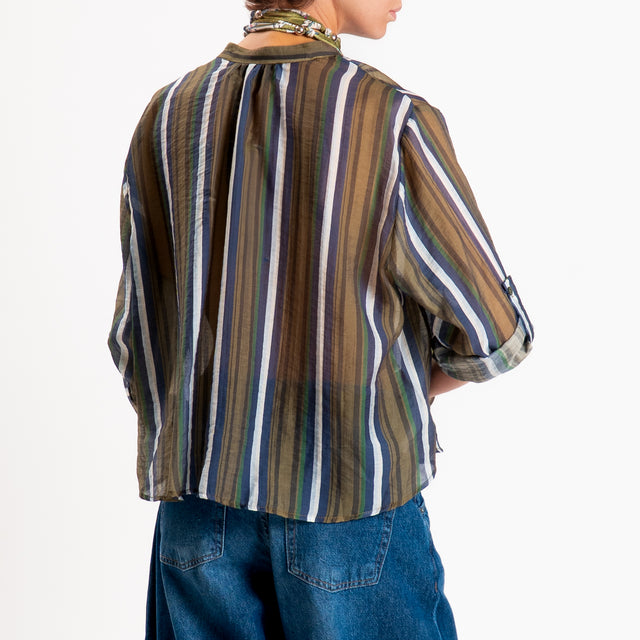Haveone-Camicia a righe in mussola con collana - militare/oliva/blu