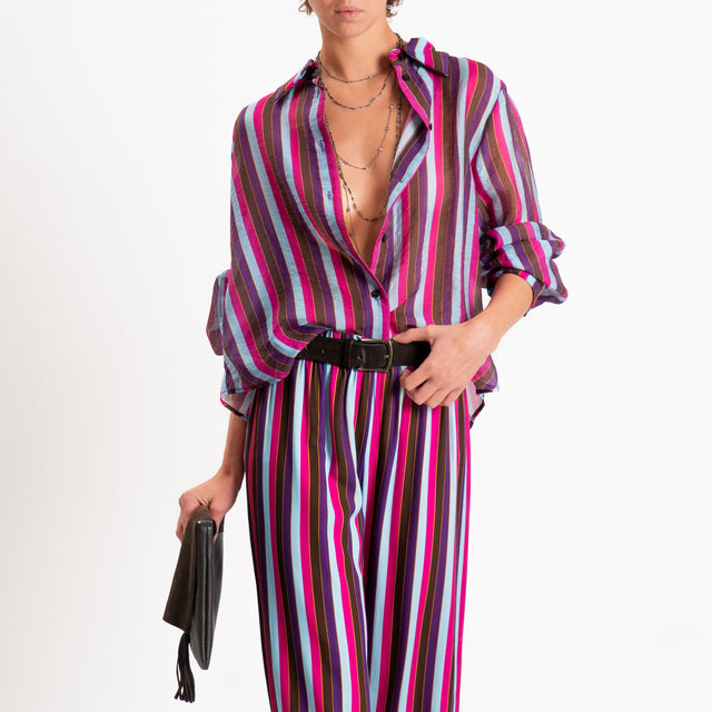 Haveone-Camicia a righe in mussola di lyocell - viola/fucsia/celeste