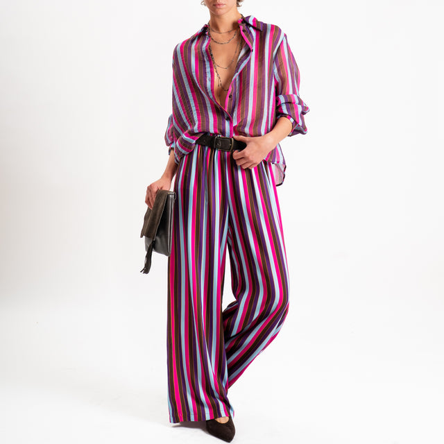Haveone-Camicia a righe in mussola di lyocell - viola/fucsia/celeste