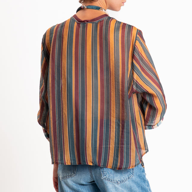 Haveone-Camicia a righe in mussola con collana - verde/bordeaux/cuoio