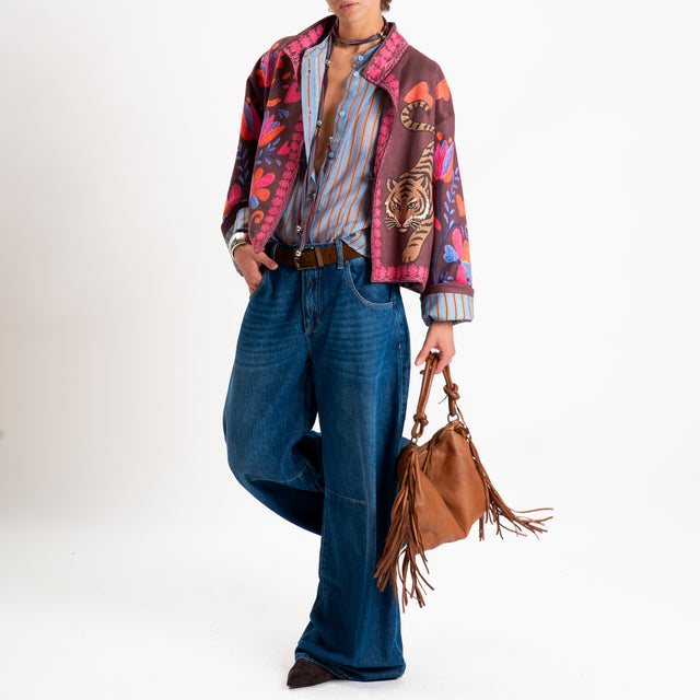 Haveone-Camicia a righe in mussola con collana - celeste/ocra