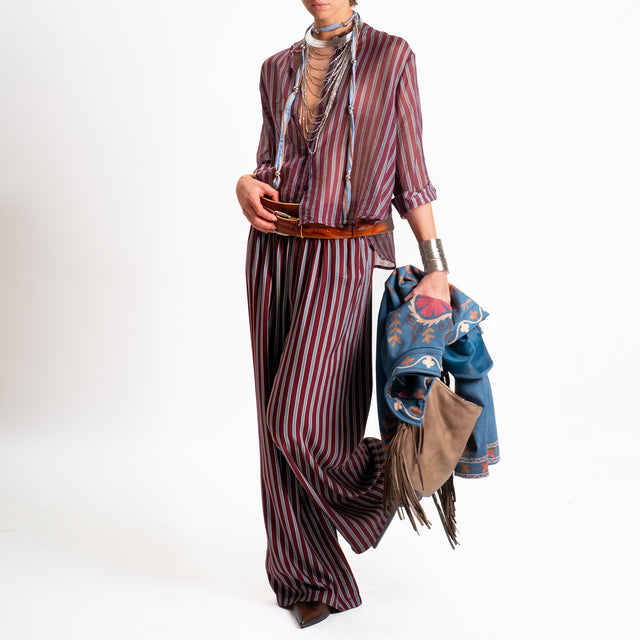 Haveone-Camicia a righe in mussola con collana - bordeaux/celeste