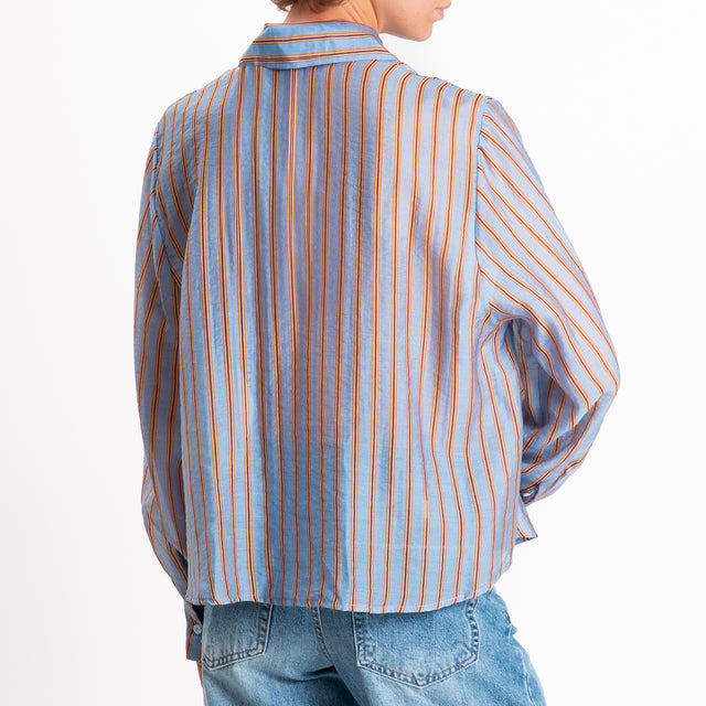 Haveone-Camicia a righe in mussola di lyocell - celeste/ocra/bordeaux