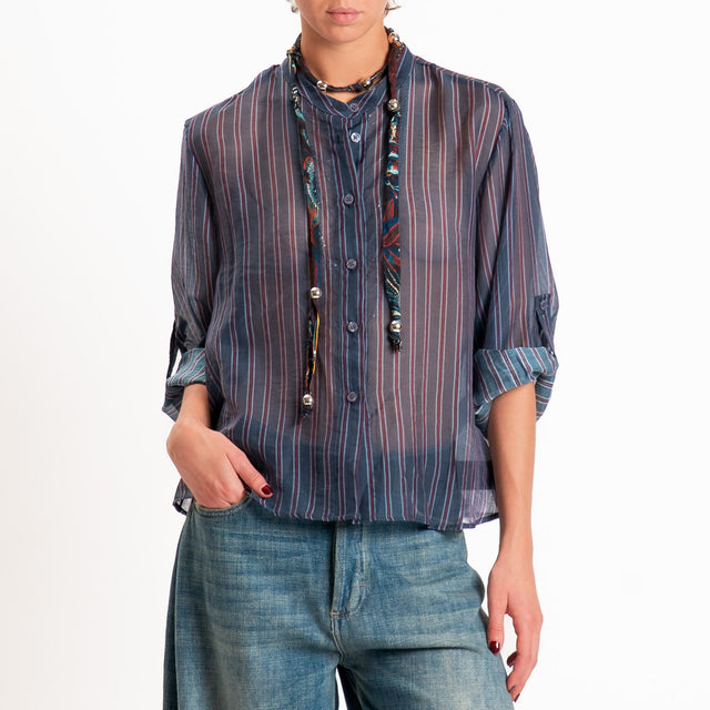 Haveone-Camicia mussola a righe con collana - blu/bordeaux