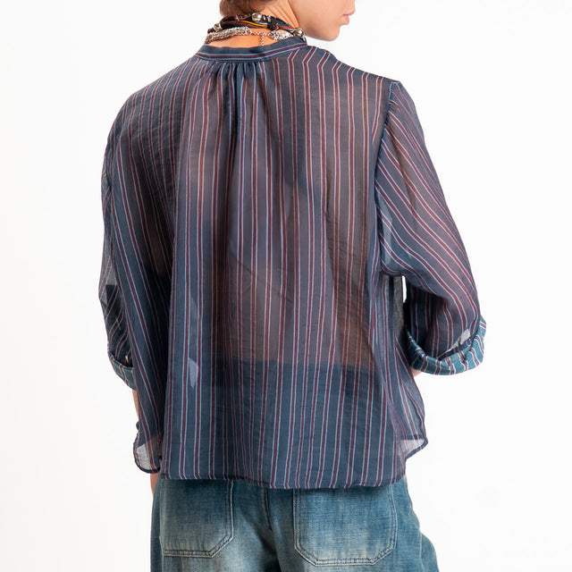 Haveone-Camicia mussola a righe con collana - blu/bordeaux