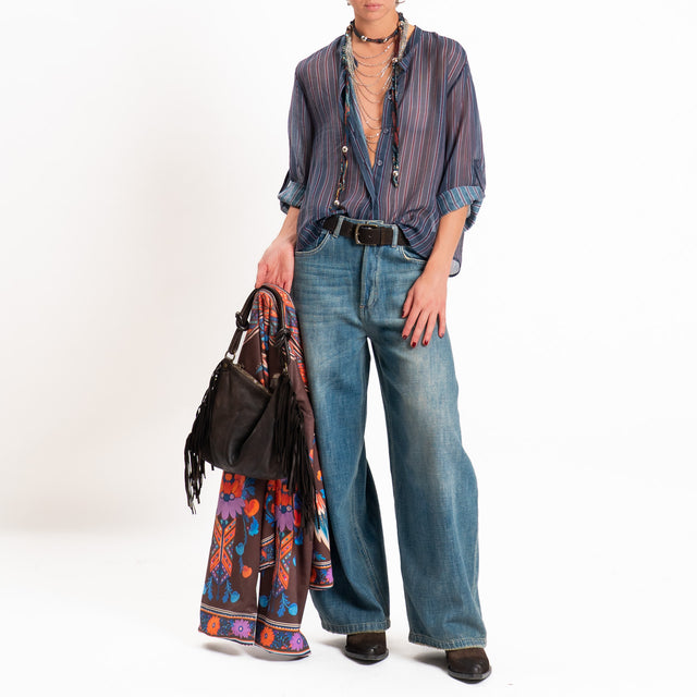 Haveone-Camicia mussola a righe con collana - blu/bordeaux