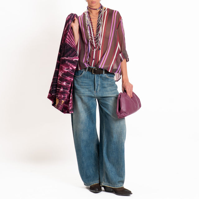 Haveone-Camicia mussola a righe con collana - moro/bordeaux