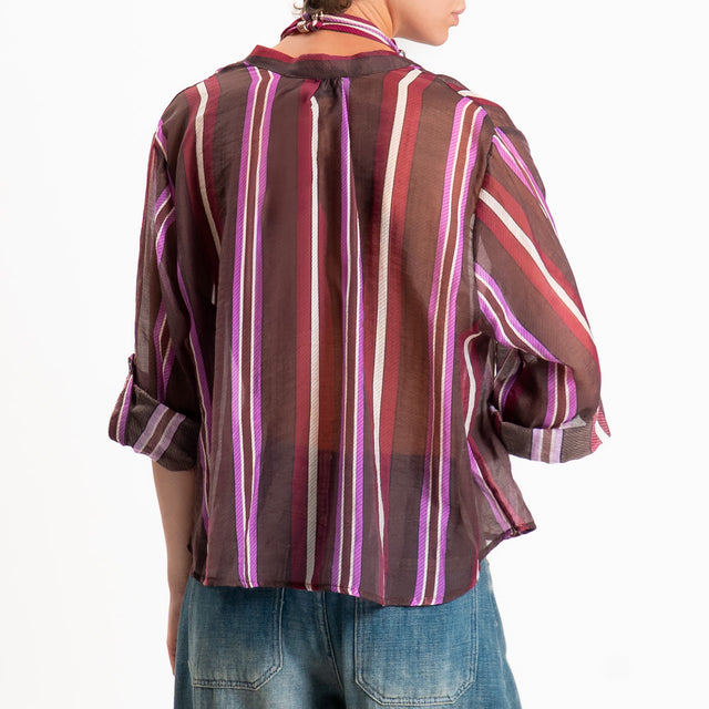 Haveone-Camicia mussola a righe con collana - moro/bordeaux
