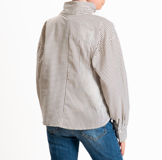 Haveone-Blusa righe bottone dorato - moro/latte