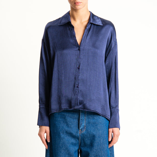 Haveone-Camicia viscosa goffrata - blu