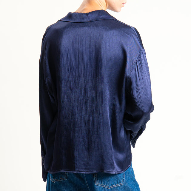 Haveone-Camicia viscosa goffrata - blu