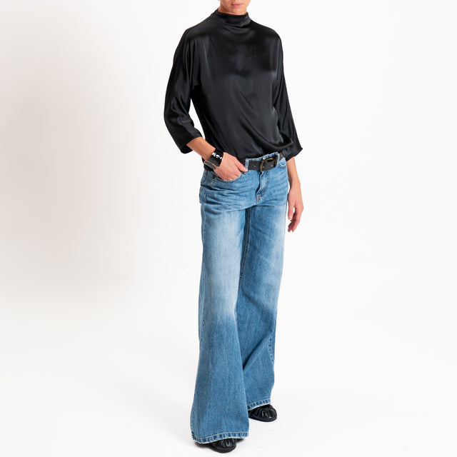 Haveone-Blusa satin elastcizzato - nero