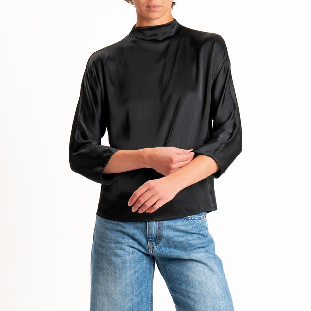 Haveone-Blusa satin elastcizzato - nero