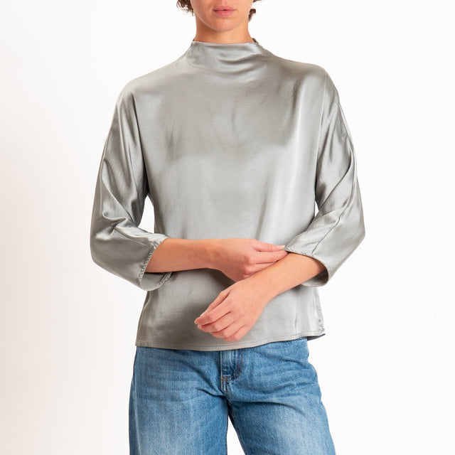 Haveone-Blusa satin elastcizzato - grigio