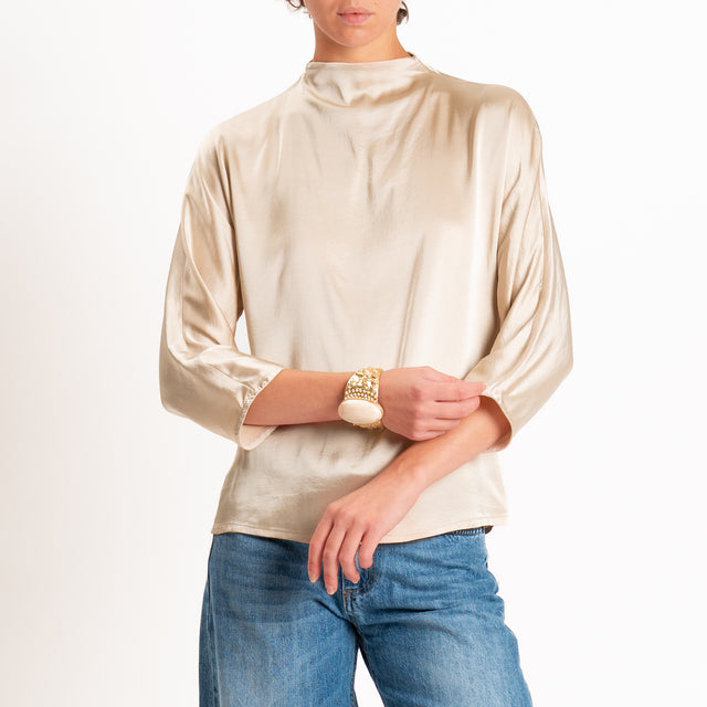Haveone-Blusa satin elastcizzato - sabbia