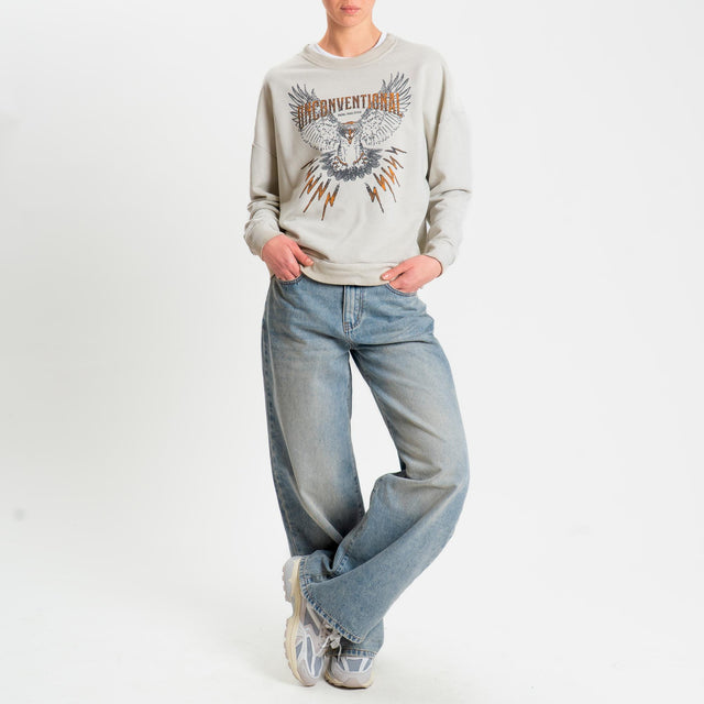 Haveone-Felpa stampa aquila stone washed - sabbia