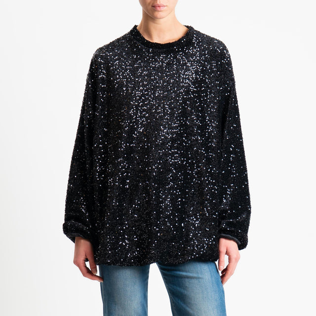 Haveone-Blusa over paillettes bordi elasticizzati - nero