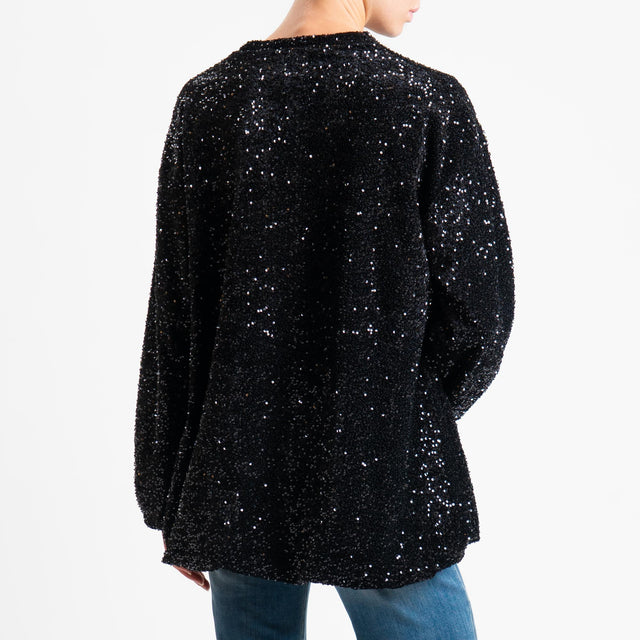 Haveone-Blusa over paillettes bordi elasticizzati - nero