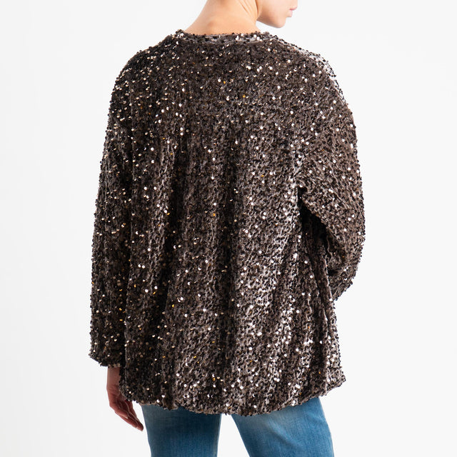 Haveone-Blusa over ciniglia con paillettes bordi elasticizzati - moro