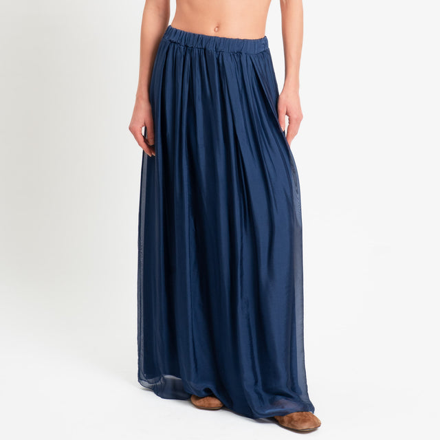 Haveone-Gonna mussola misto seta elastico in vita - blu